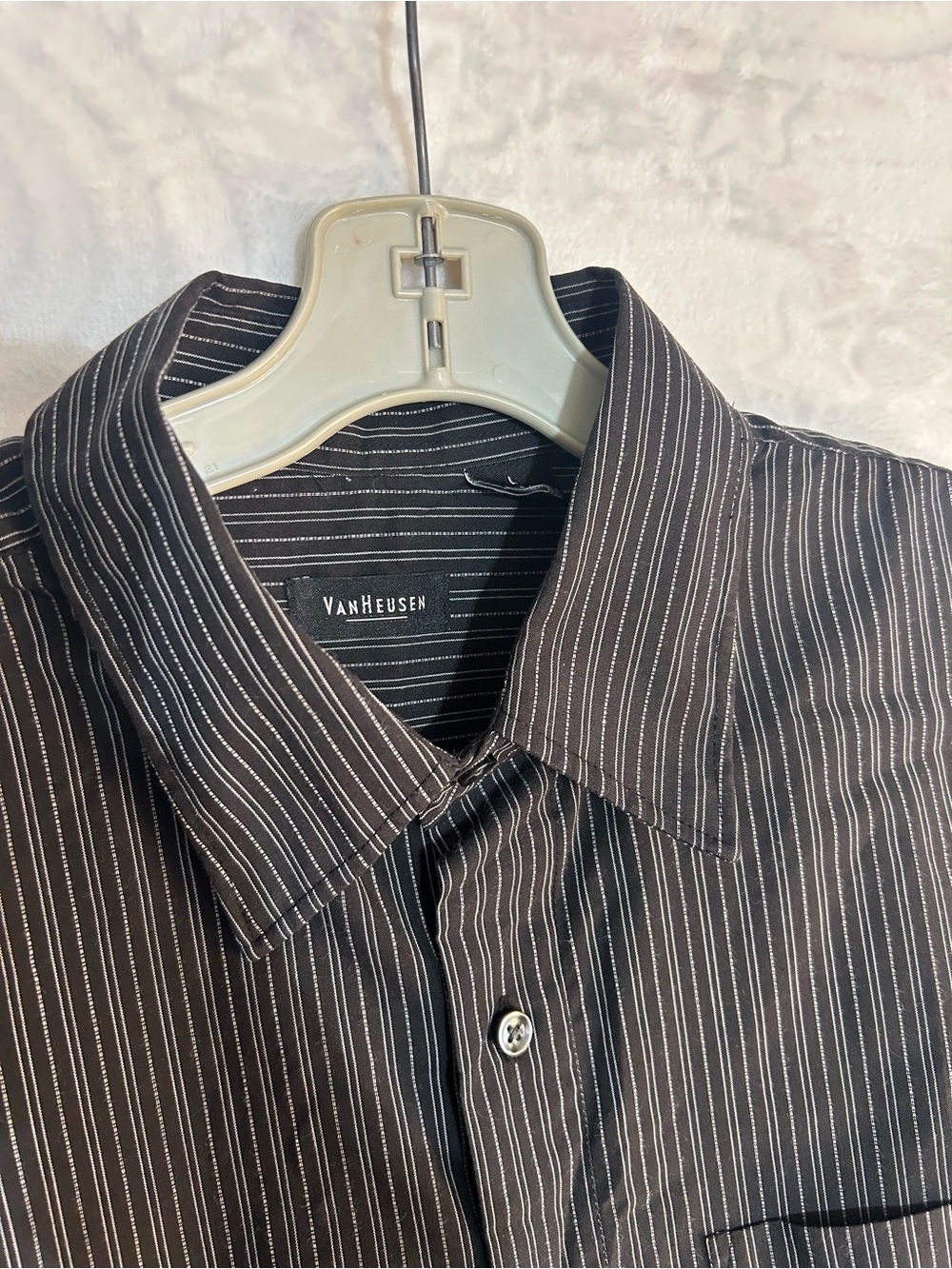 Vintage Van Heusen Black Pinstripe Dress Shirt - Men's